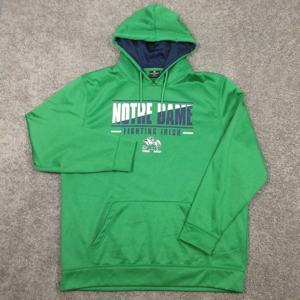 Notre Dame Fighting Irish Sweater Mens 2XL‎ Green Hoodie Sweatshirt Leprechaun